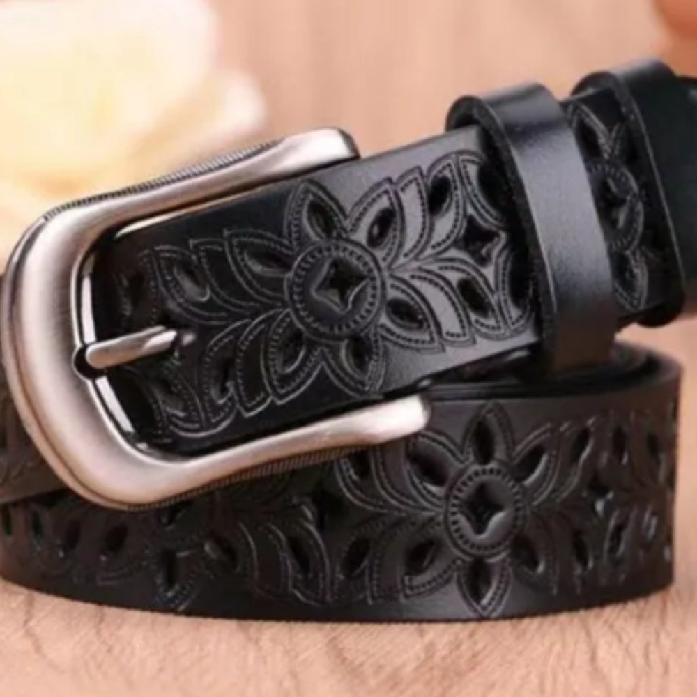 New Women's Genuine Leather Belt - Black - 113cm/44 Inches